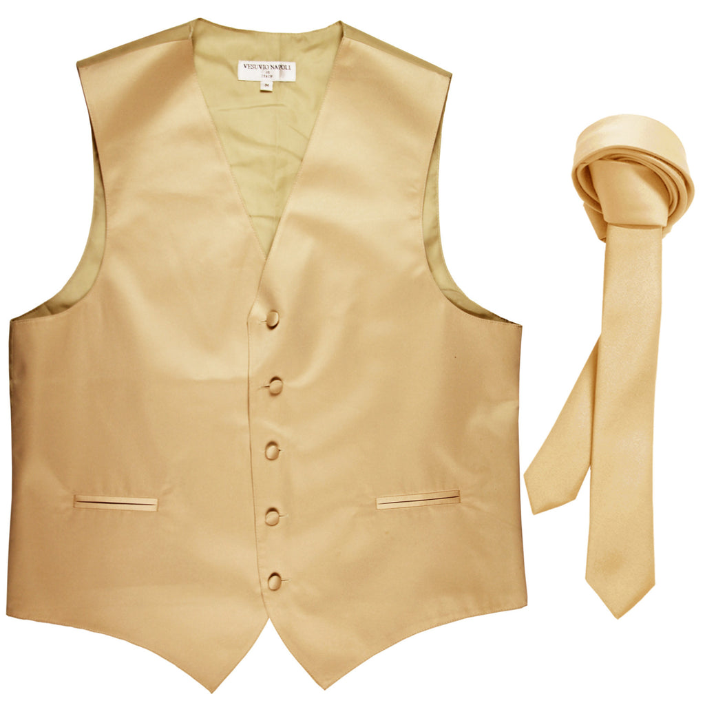 New Men's Formal Tuxedo Vest Waistcoat_1.5" skinny Necktie wedding prom beige
