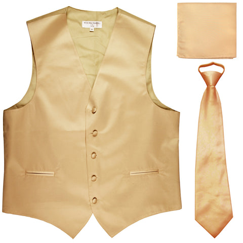 New Men's formal vest Tuxedo Waistcoat pre-tied neck tie and hankie beige