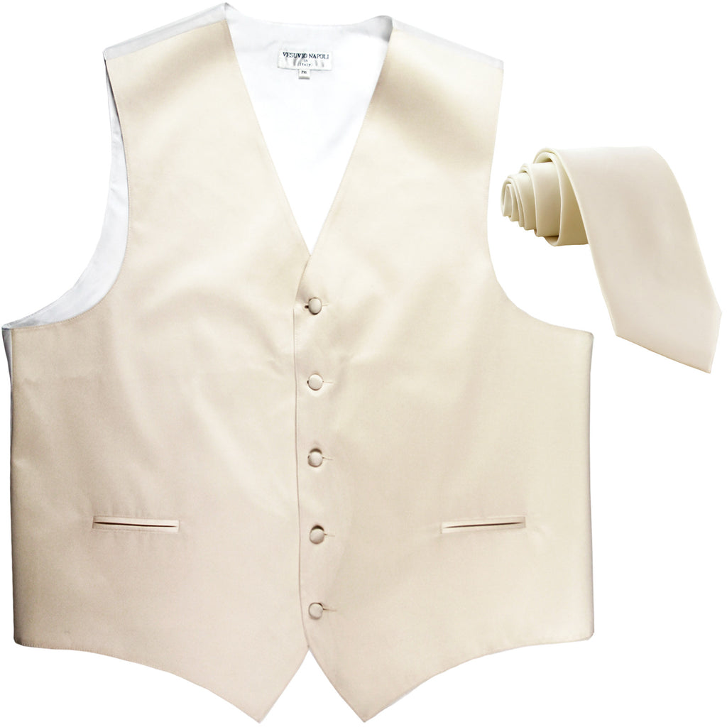 New Men's Formal Tuxedo Vest Waistcoat_2.5" skinny Necktie solid wedding ivory