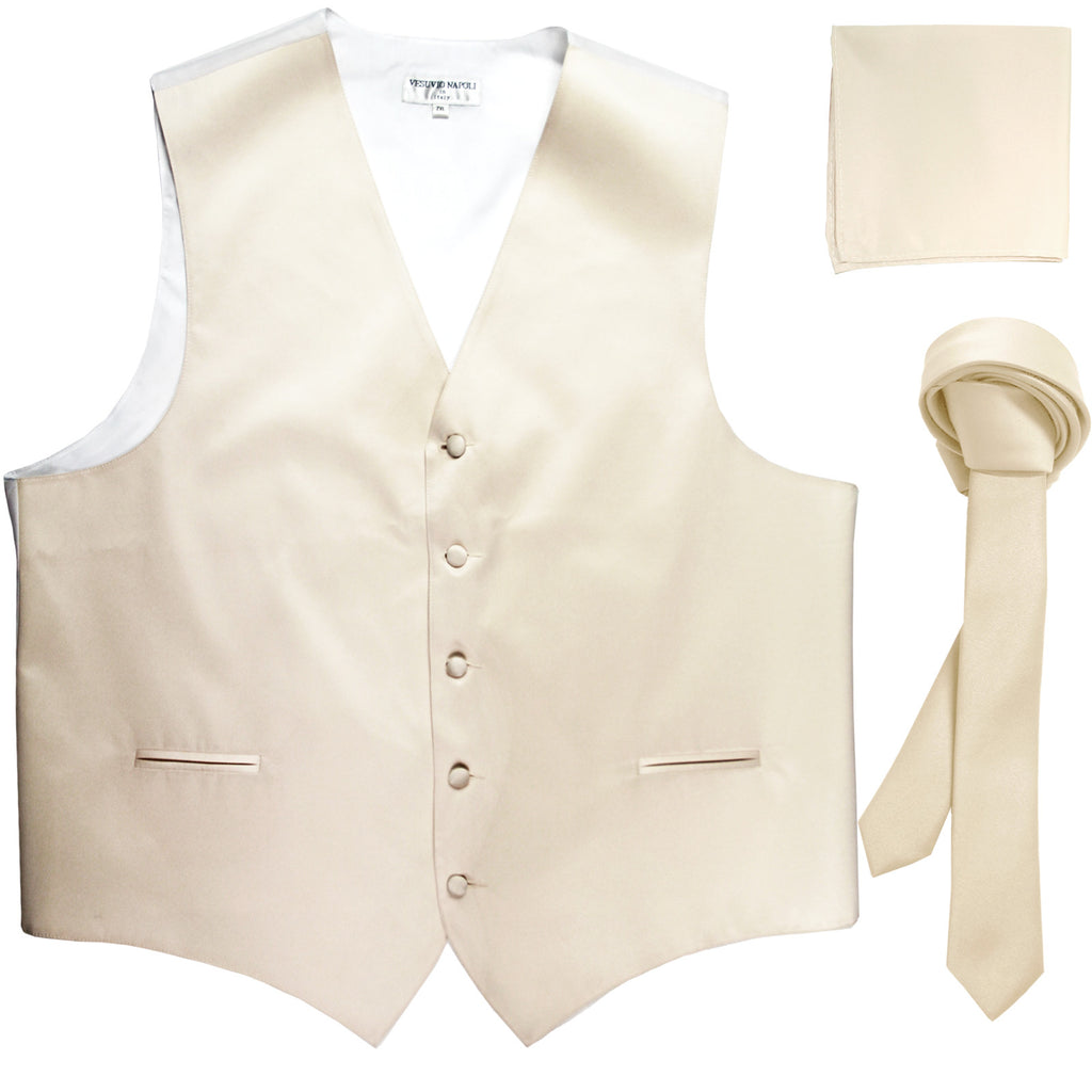 New Men's formal vest Tuxedo Waistcoat_1.5" necktie & hankie set wedding ivory