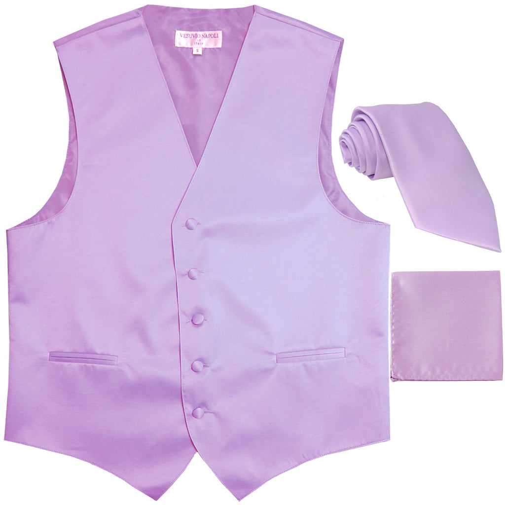 New Men's formal vest Tuxedo Waistcoat_necktie & hankie set wedding lavender