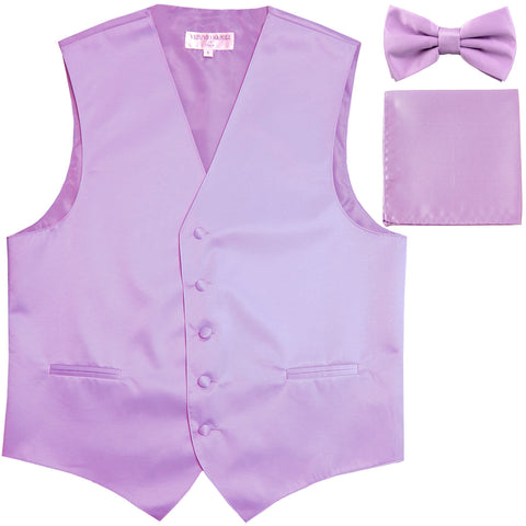 New Men's formal vest Tuxedo Waistcoat_bowtie & hankie set wedding prom lavender