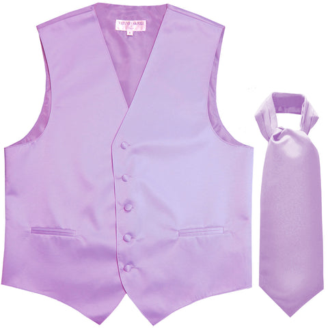 New Men's Formal Tuxedo Vest Waistcoat solid & Ascot cravat Prom lavender