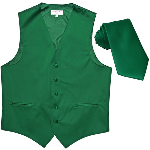 New Men's Formal Tuxedo Vest Waistcoat_Necktie solid wedding prom emerald green