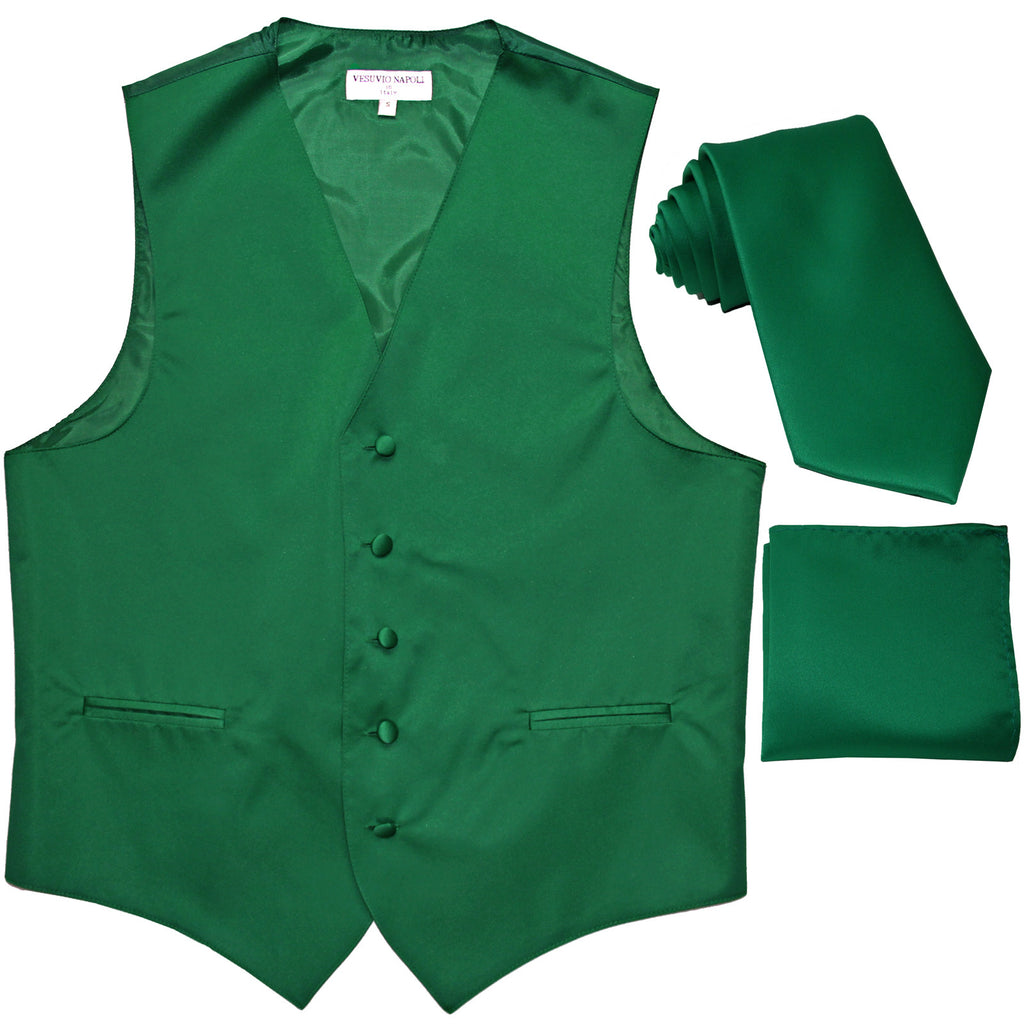 New Men's formal vest Tuxedo Waistcoat_necktie & hankie set wedding emerald green