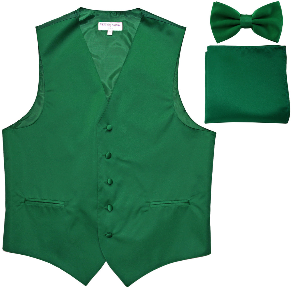 New Men's formal vest Tuxedo Waistcoat_bowtie & hankie set wedding prom emerald green