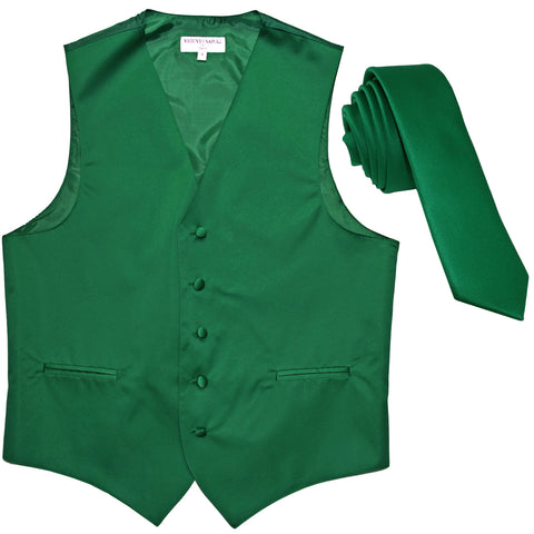 New Men's Formal Tuxedo Vest Waistcoat_1.5" skinny Necktie wedding prom emerald green