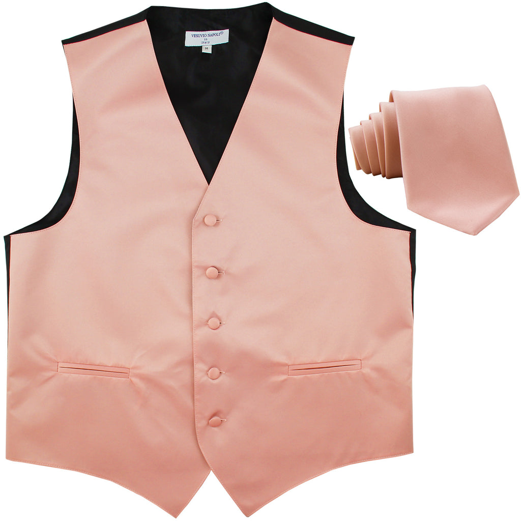 New Men's Formal Tuxedo Vest Waistcoat_Necktie solid wedding prom misty pink