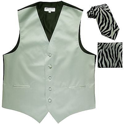 New Men's Formal Vest Tuxedo Waistcoat & silver zebra Necktie & Hankie XS to 6XL