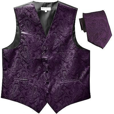 New Men's Formal Vest Tuxedo Waistcoat_necktie paisley pattern dark purple