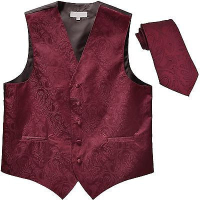 New Men's Formal Vest Tuxedo Waistcoat_necktie paisley pattern prom Burgundy