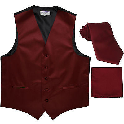 New Men's formal vest Tuxedo Waistcoat_necktie & hankie set wedding burgundy