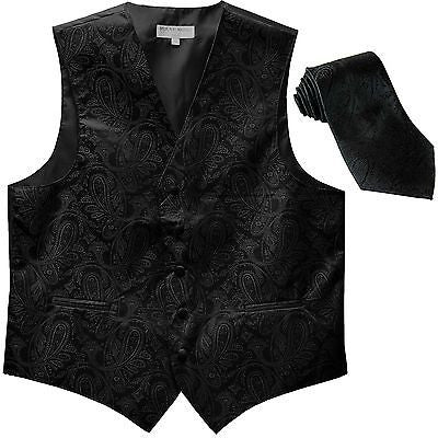 New Men's Formal Vest Tuxedo Waistcoat_necktie paisley pattern wedding black