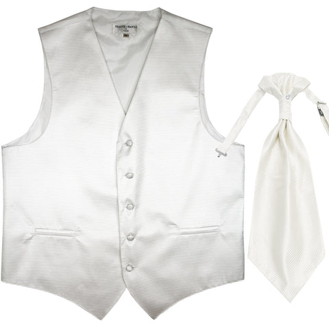 New men's tuxedo vest waistcoat & ascot horizontal stripes prom white
