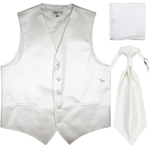 New Men's Horizontal Stripes Tuxedo Vest Waistcoat & Ascot & Hankie Set white