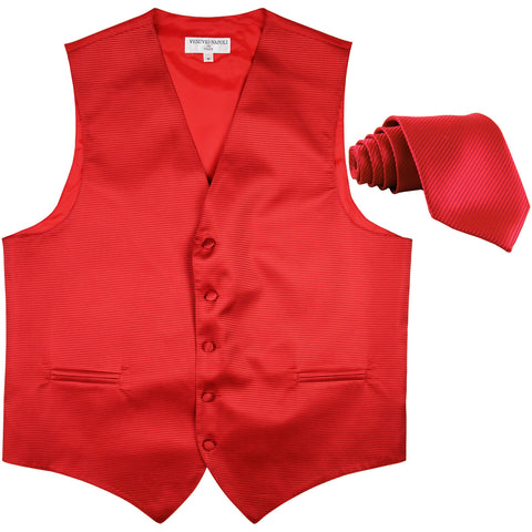 New formal men's tuxedo vest waistcoat & necktie horizontal stripes prom red