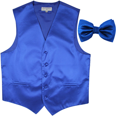 New formal men's tuxedo vest waistcoat & bowtie horizontal stripes prom royal blue