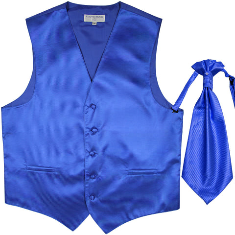 New men's tuxedo vest waistcoat & ascot horizontal stripes prom royal blue