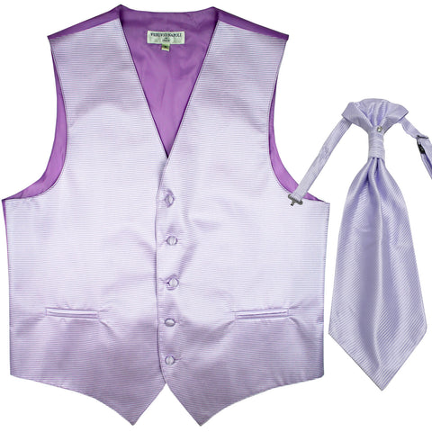 New men's tuxedo vest waistcoat & ascot horizontal stripes prom lavender