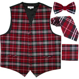 New Men's plaid checker tuxedo Vest Waistcoat _necktie_Bow tie_Hankie