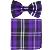 New formal men's pre tied Bow tie & Pocket Square Hankie plaid checkered