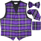 New Men's plaid checker tuxedo Vest Waistcoat _necktie_Bow tie_Hankie