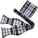 New Men's Polyester plaid checker self-tied Bow Tie & hankie set formal