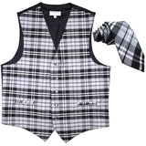 New men's tuxedo vest waistcoat 2.5" skinny Necktie plaid pattern formal prom wedding