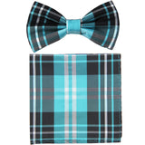 New formal men's pre tied Bow tie & Pocket Square Hankie plaid checkered