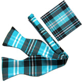 New Men's Polyester plaid checker self-tied Bow Tie & hankie set formal
