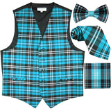 New Men's plaid checker tuxedo Vest Waistcoat _necktie_Bow tie_Hankie