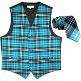 New men's tuxedo vest waistcoat 2.5" skinny Necktie plaid pattern formal prom wedding