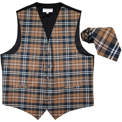 New men's tuxedo vest waistcoat necktie plaid pattern formal prom wedding