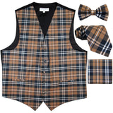 New Men's plaid checker tuxedo Vest Waistcoat _necktie_Bow tie_Hankie