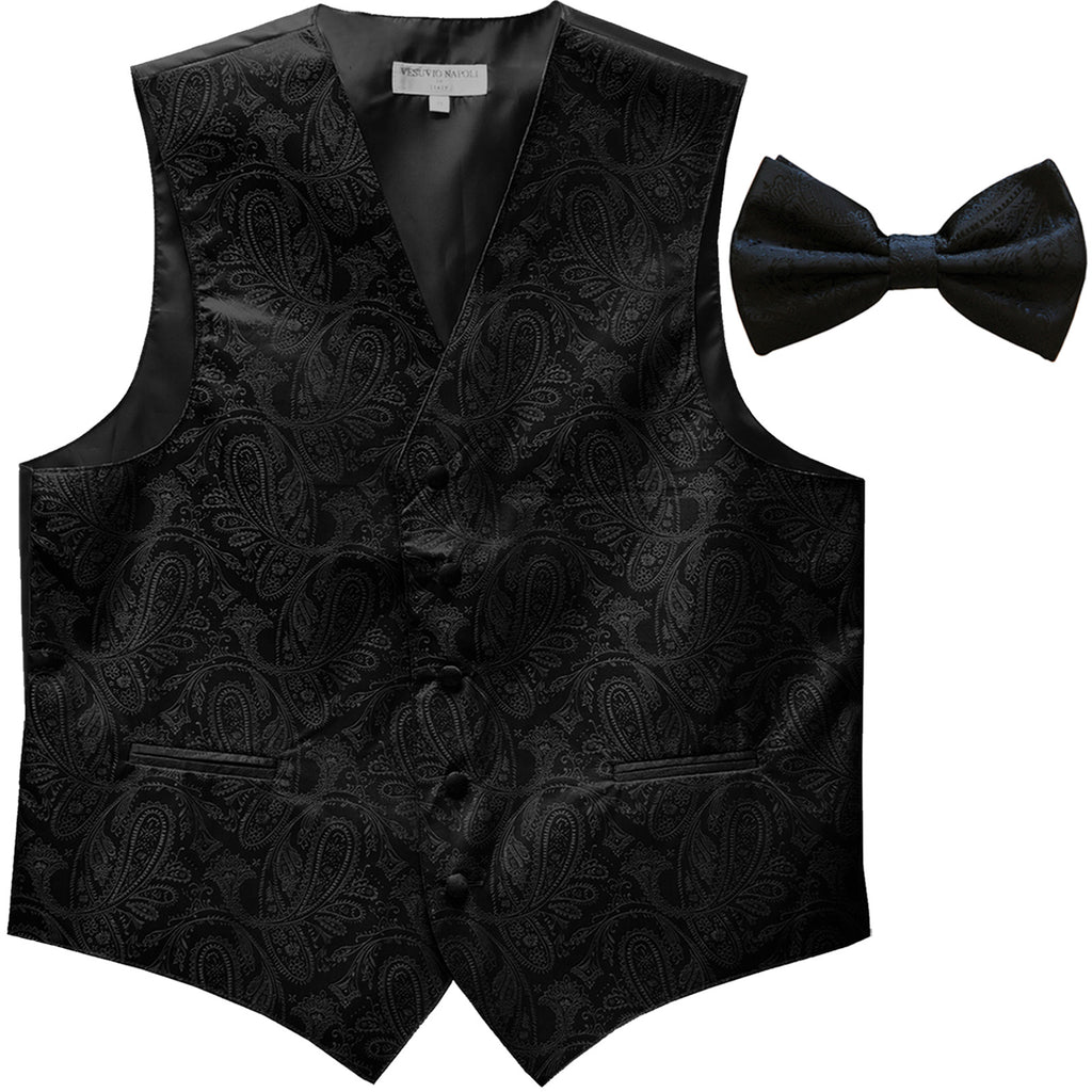 New Men's Formal Vest Tuxedo Waistcoat_bowtie paisley pattern wedding black