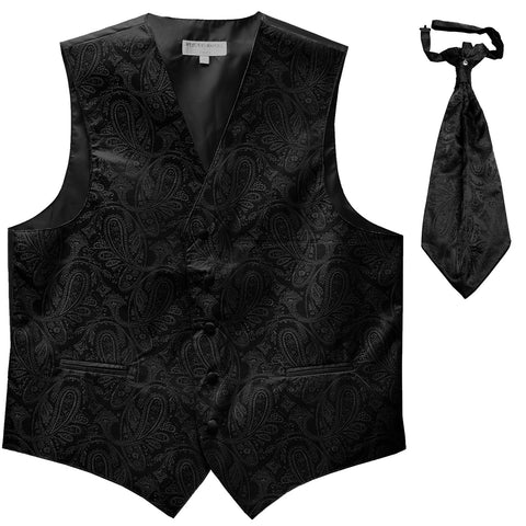 New Men's Formal Vest Tuxedo Waistcoat_ascot necktie paisley pattern prom black