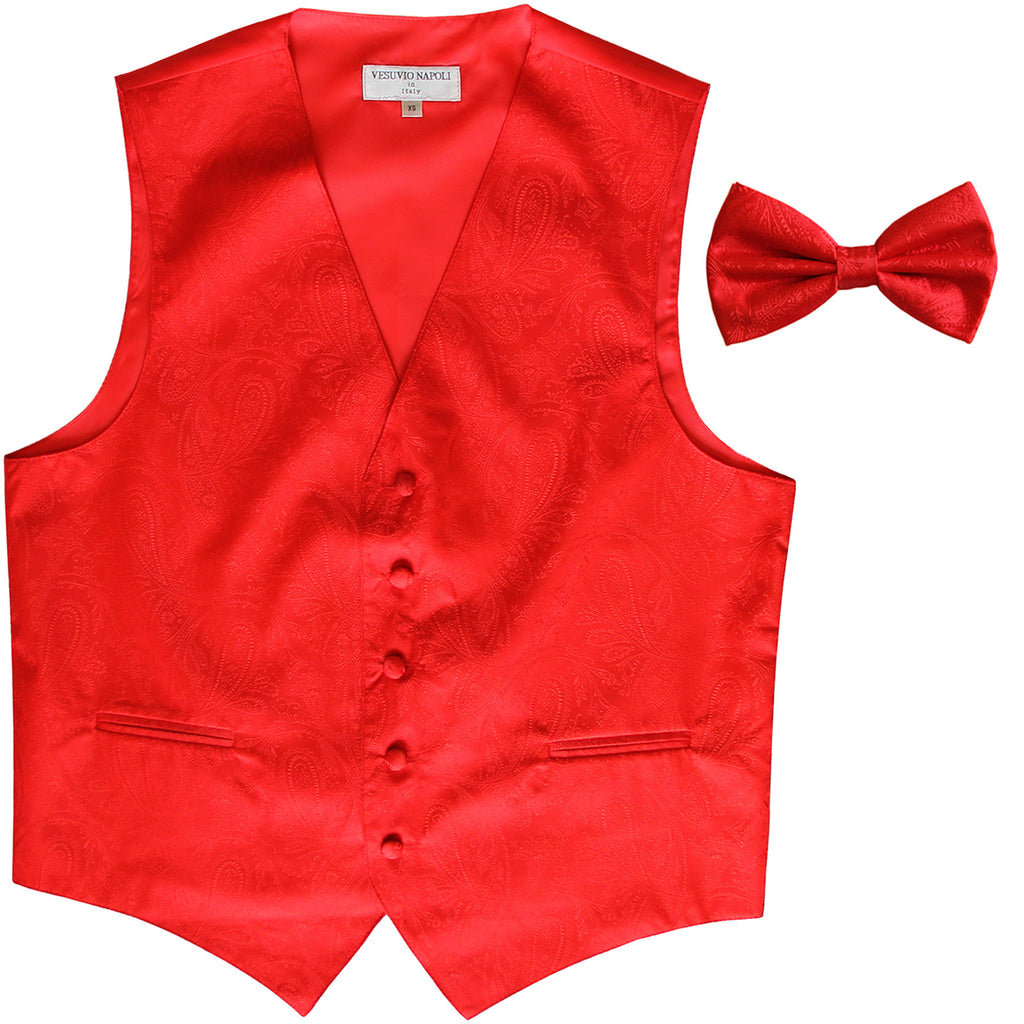 New Men's Formal Vest Tuxedo Waistcoat_bowtie paisley pattern wedding red