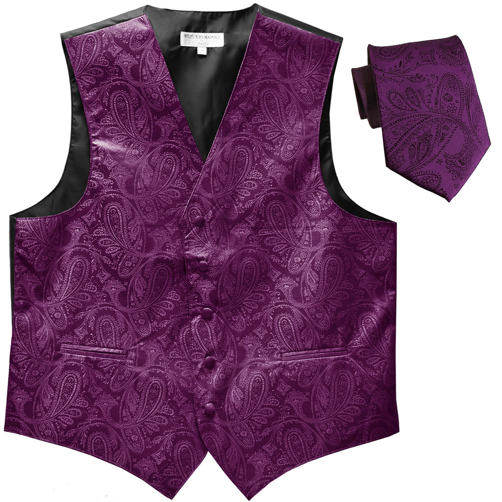 New Men's Formal Vest Tuxedo Waistcoat_necktie paisley pattern prom dahila purple