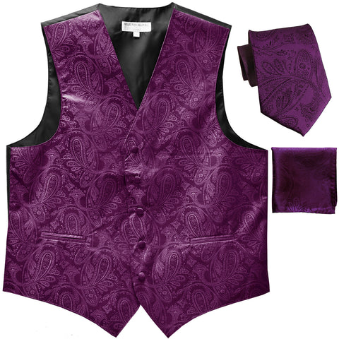 New Men's Formal Vest Tuxedo Waistcoat_necktie set paisley pattern prom dahila purple