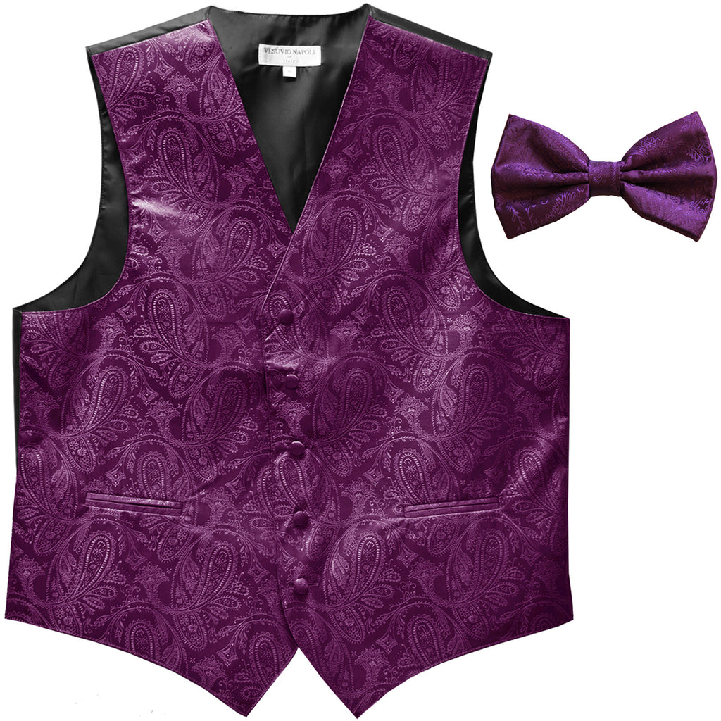 New Men's Formal Vest Tuxedo Waistcoat_bowtie paisley pattern wedding dahila purple