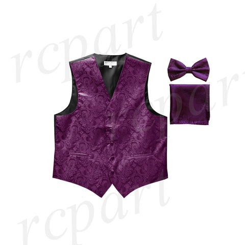 Men's paisley Tuxedo VEST Waistcoat_bowtie & hankie set formal wedding dahila purple