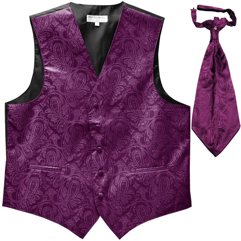 New Men's Formal Vest Tuxedo Waistcoat_ascot necktie paisley pattern prom dahila purple