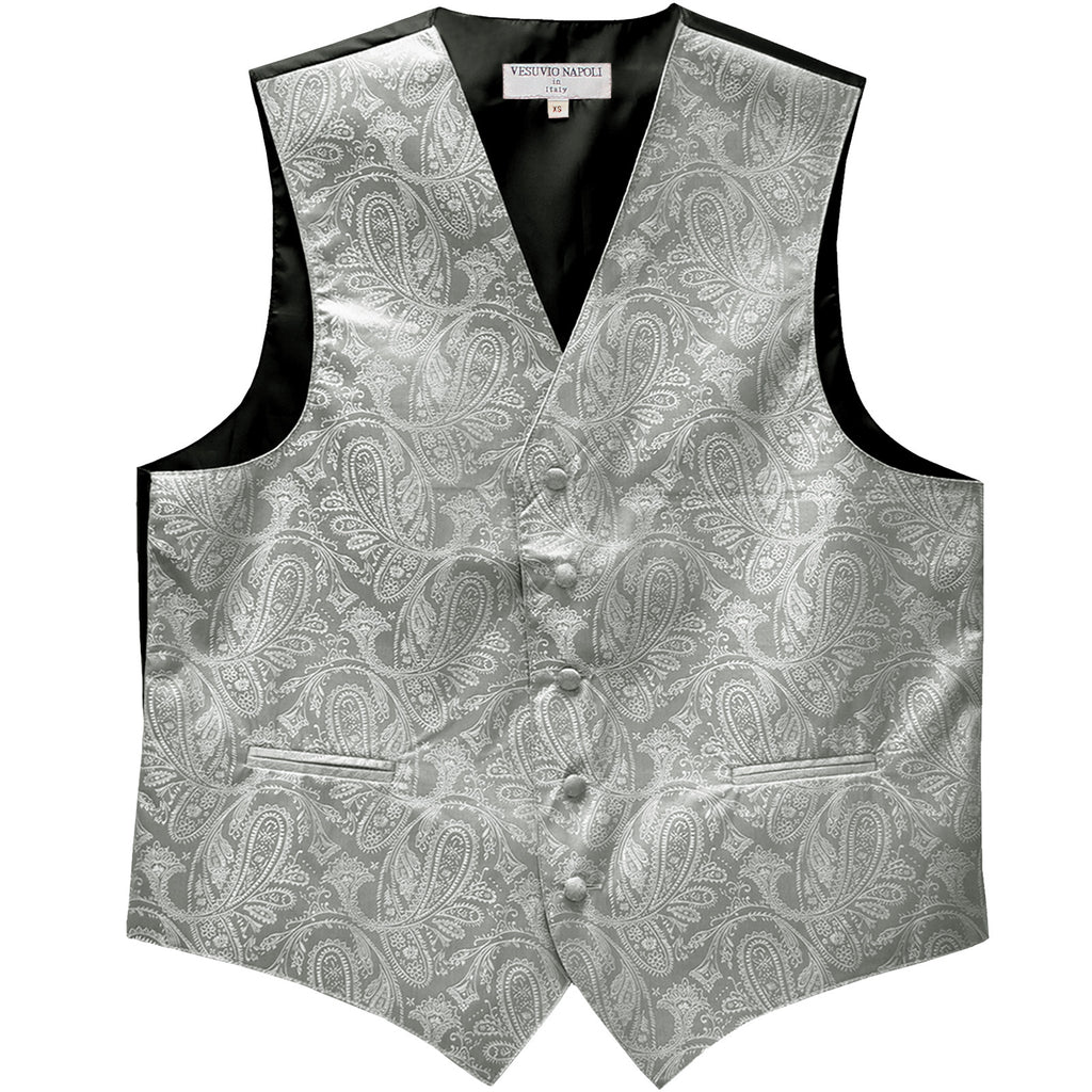 New formal men's tuxedo vest waistcoat only paisley pattern prom wedding silver