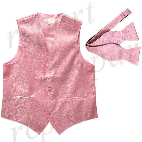 Men's paisley Tuxedo VEST Waistcoat_self tie bowtie pink