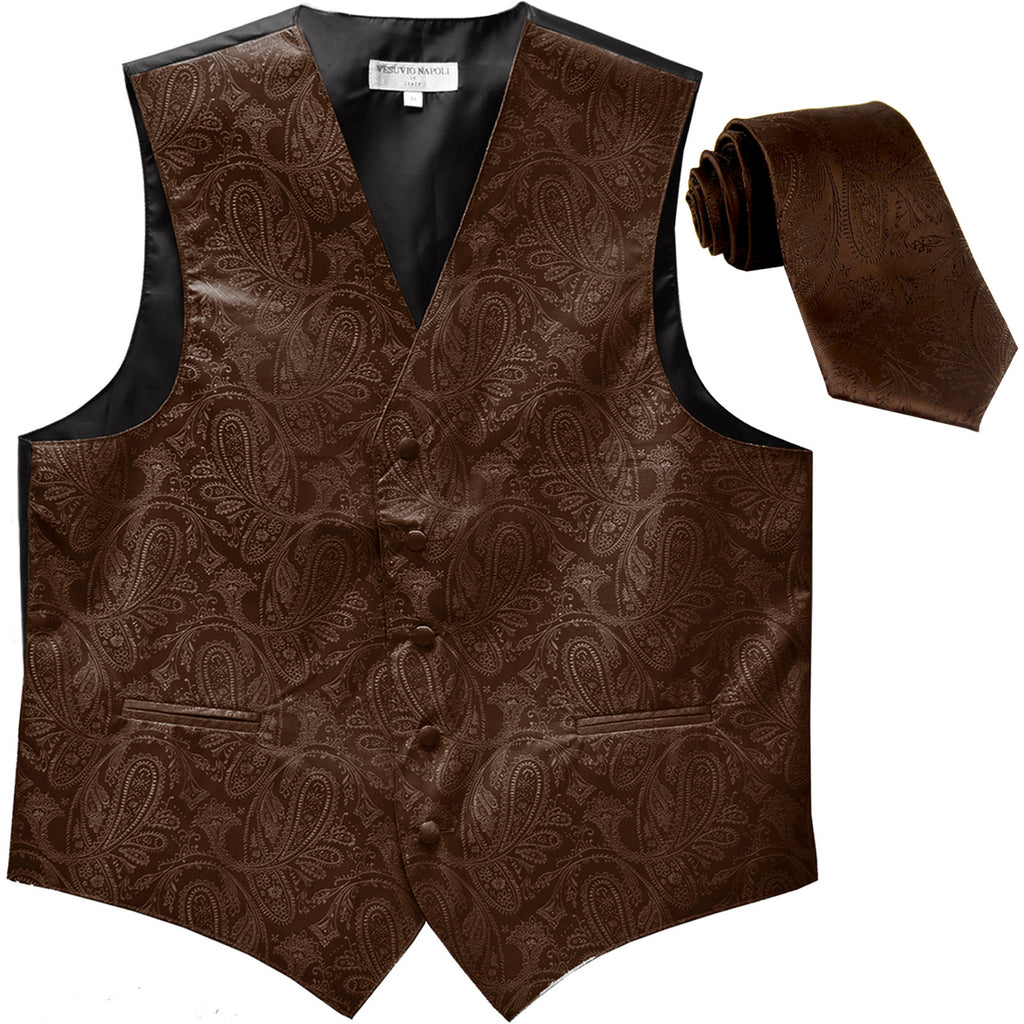 New Men's Formal Vest Tuxedo Waistcoat_necktie paisley pattern prom brown