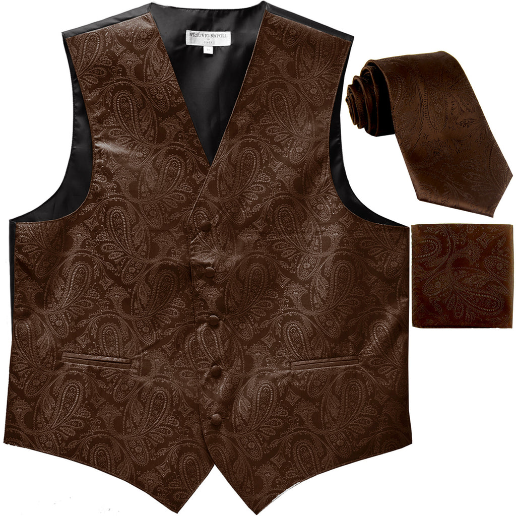 New Men's Formal Vest Tuxedo Waistcoat_necktie set paisley pattern prom brown