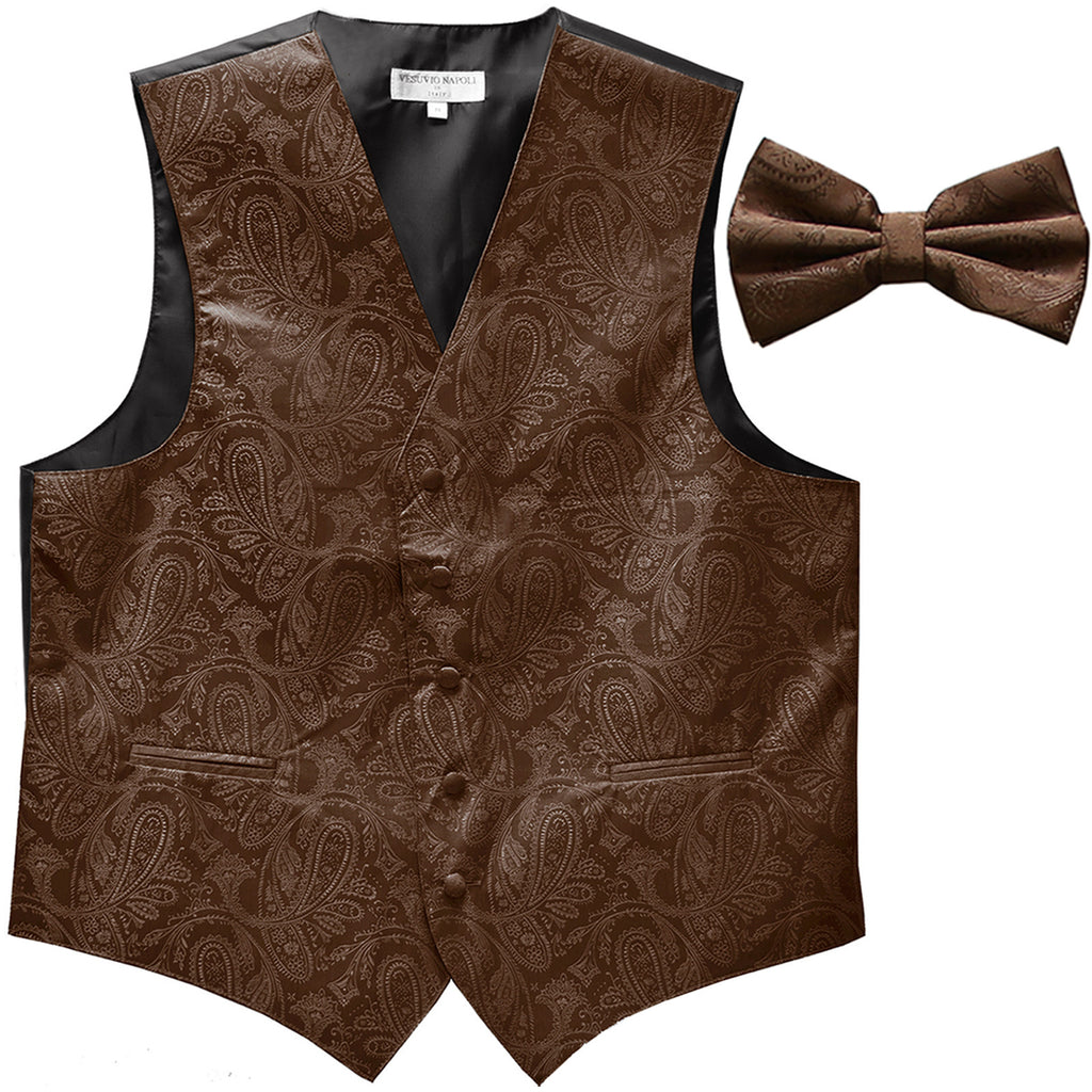 New Men's Formal Vest Tuxedo Waistcoat_bowtie paisley pattern wedding brown