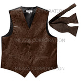 Men's paisley Tuxedo VEST Waistcoat_self tie bowtie brown