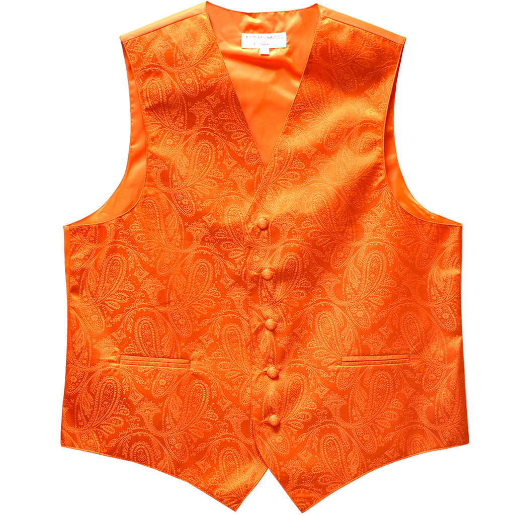New formal men's tuxedo vest waistcoat only paisley pattern prom wedding orange