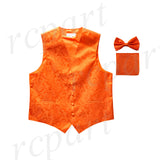 Men's paisley Tuxedo VEST Waistcoat_bowtie & hankie set formal wedding orange